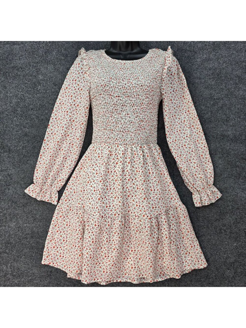 Kirundo Floral Smock Mini Dress S Puff Sleeve Milkmaid Cottage Prairie Romantic
